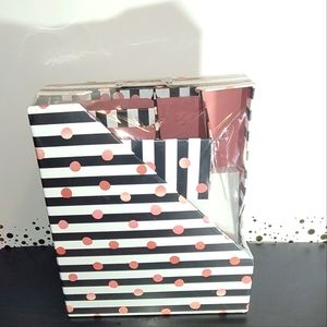 4PC BLACK & WHITE STRIPE WITH PINK POLKA DOTS (PAPER DESK SET)